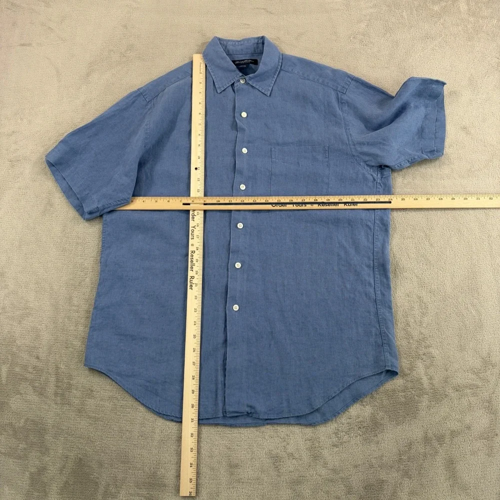Vintage Brooks Brothers Irish Linen Shirt in Blue Men Medium Short Sleeve Preppy